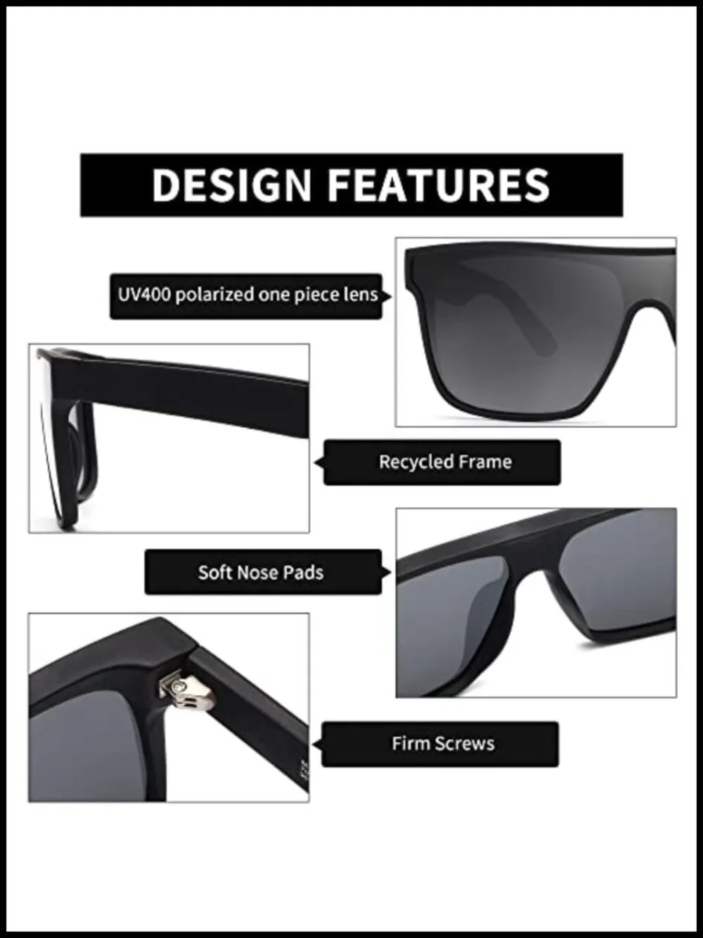 Oversized Square Polarized Shield Sunglasses UV400 Protection